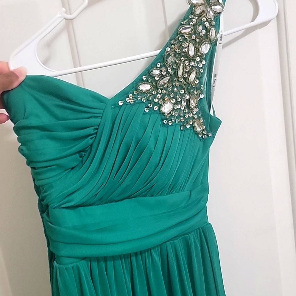 one shoulder sleeve green maxi dress